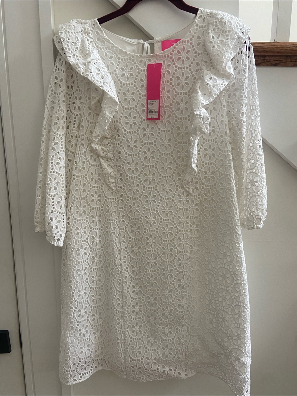 Lilly Pulitzer White Eyelet Midi Dress with Ruffle Detail
